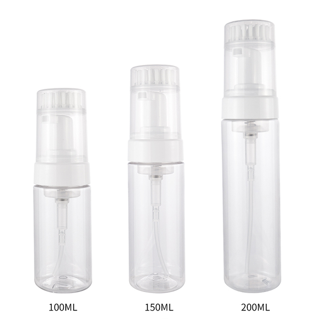 New Design 100ml 150ml 200ml Plastic Clear Mousse Foam Bottle Foam Pump Bottle With Soft Brush Pump