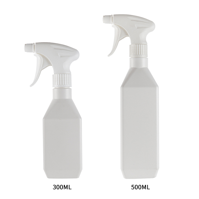 Empty Refillable Liquid Container 300ml 500ml White PE Plastic Cleaning Spray Bottles with Trigger Sprayer